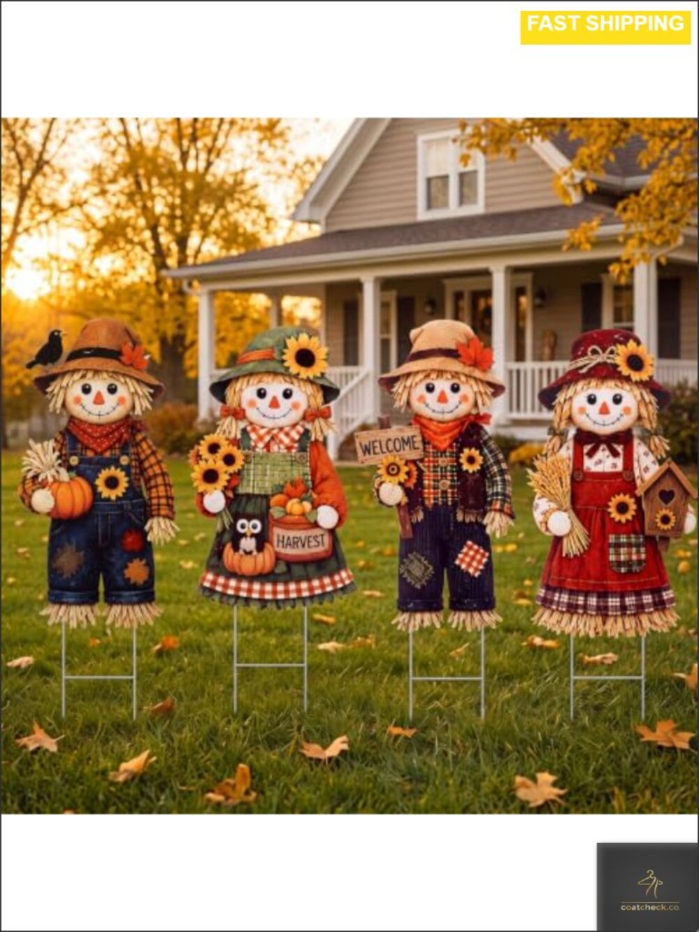 4 Pack Metal Scarecrow Yard Stakes Fall Thanksgiving Outdoor Decor 26 in
